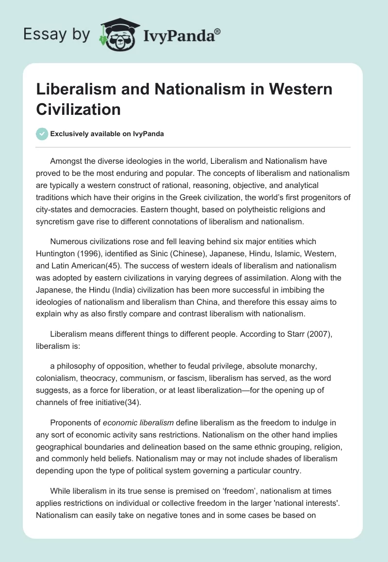 Liberalism and Nationalism in Western Civilization. Page 1