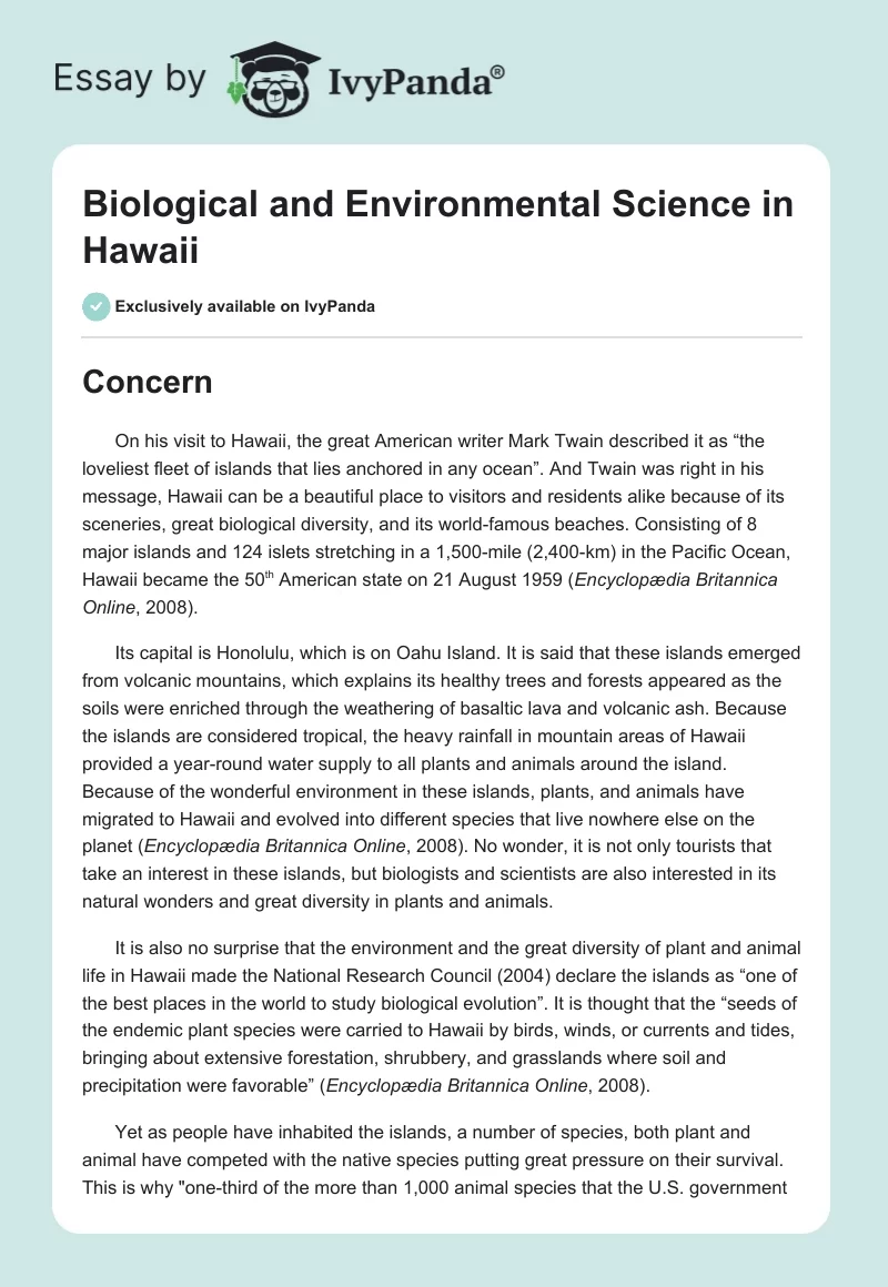 Biological and Environmental Science in Hawaii. Page 1