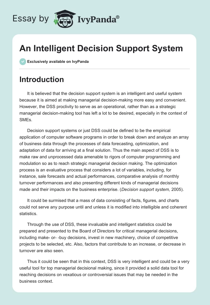 An Intelligent Decision Support System. Page 1