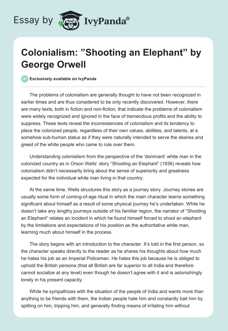 Colonialism: ”Shooting an Elephant” by George Orwell. Page 1