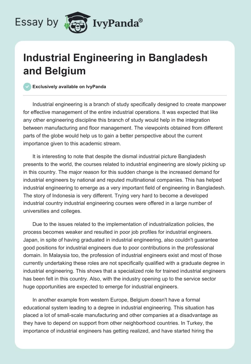 Industrial Engineering in Bangladesh and Belgium. Page 1