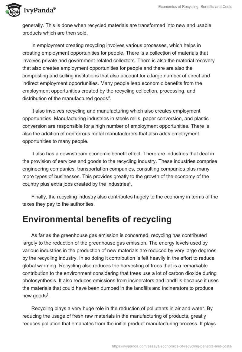 Economics of Recycling: Benefits and Costs. Page 2