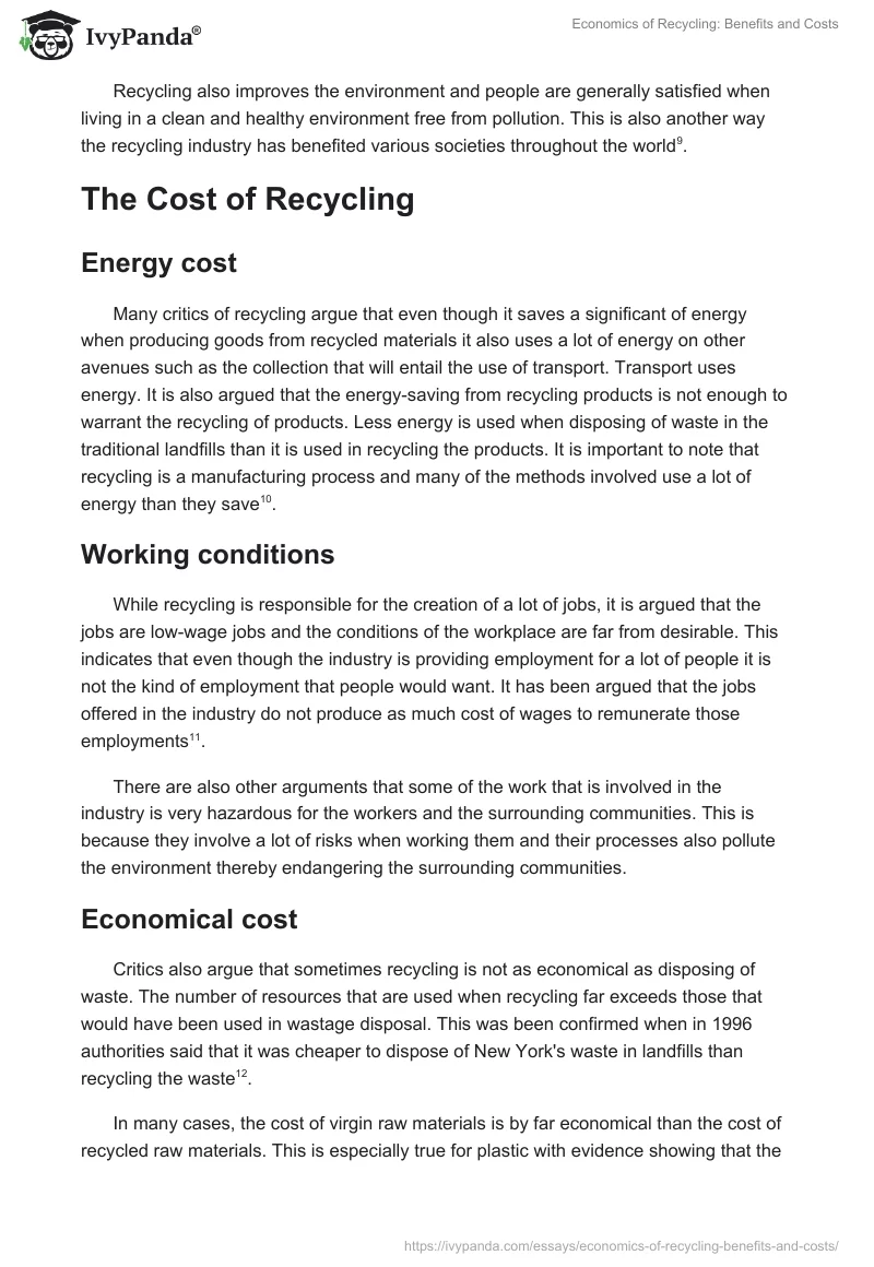 Economics of Recycling: Benefits and Costs. Page 4