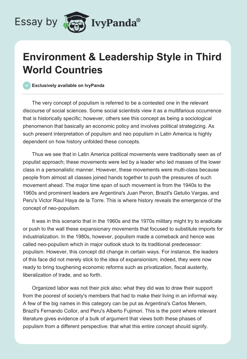 Environment & Leadership Style in Third World Countries. Page 1