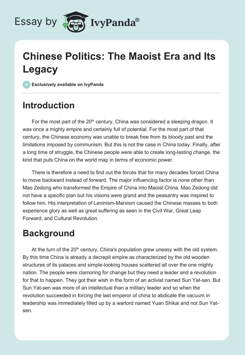 Chinese Politics: The Maoist Era and Its Legacy. Page 1