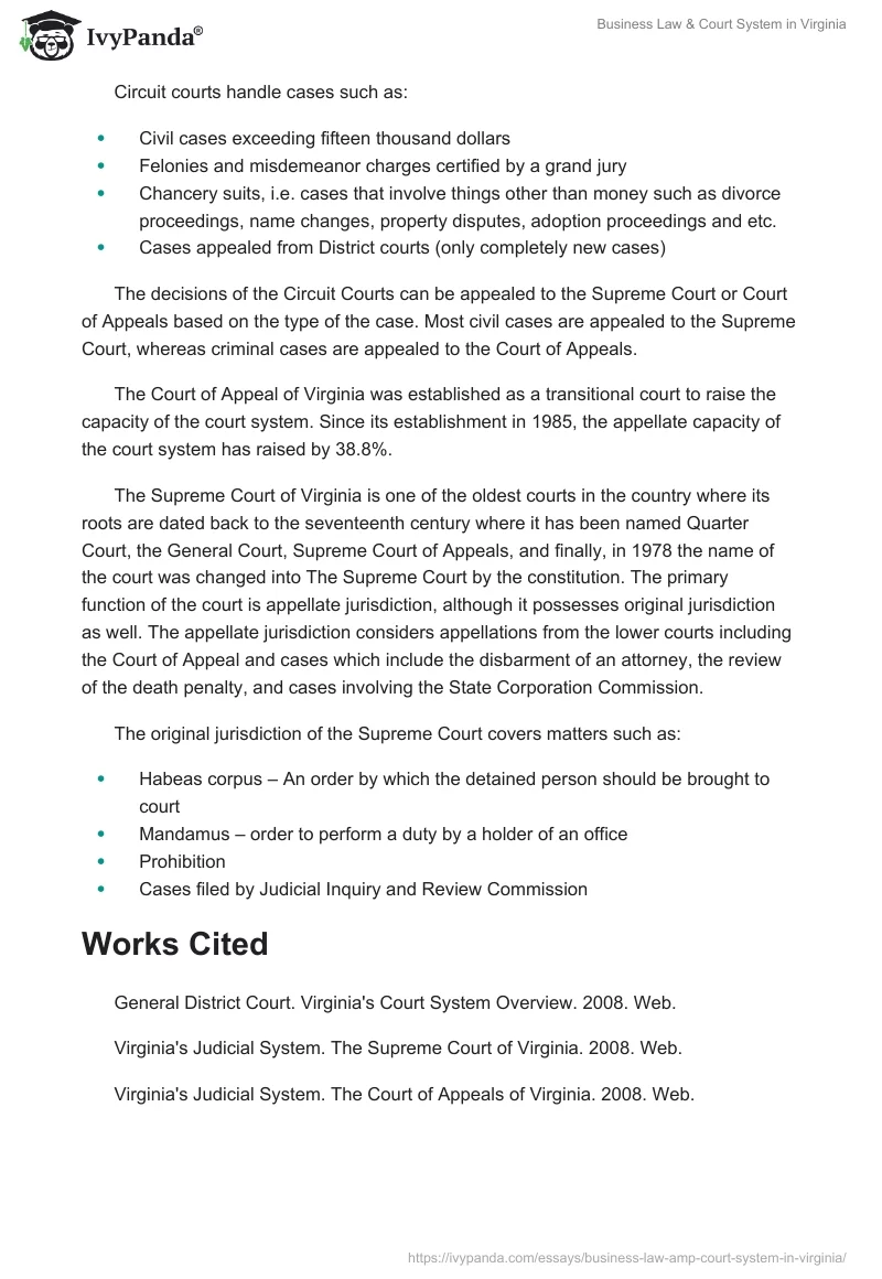Business Law & Court System in Virginia. Page 2
