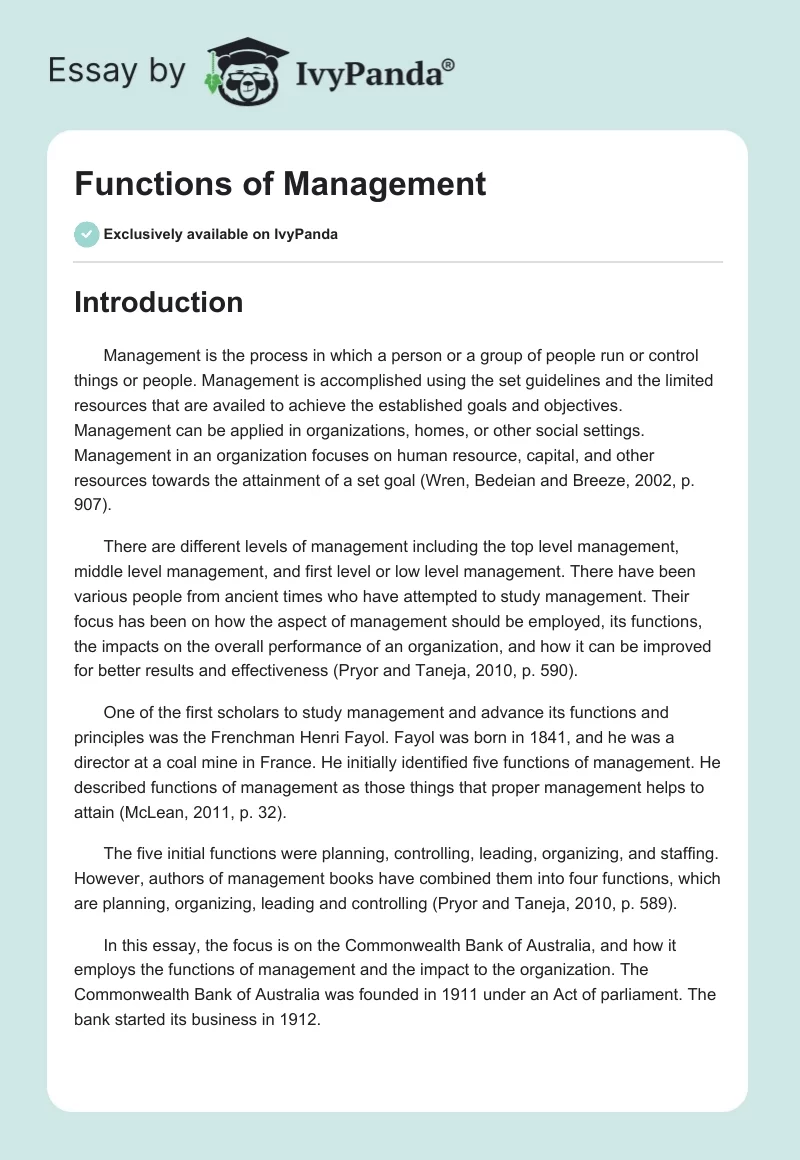 Functions of Management. Page 1