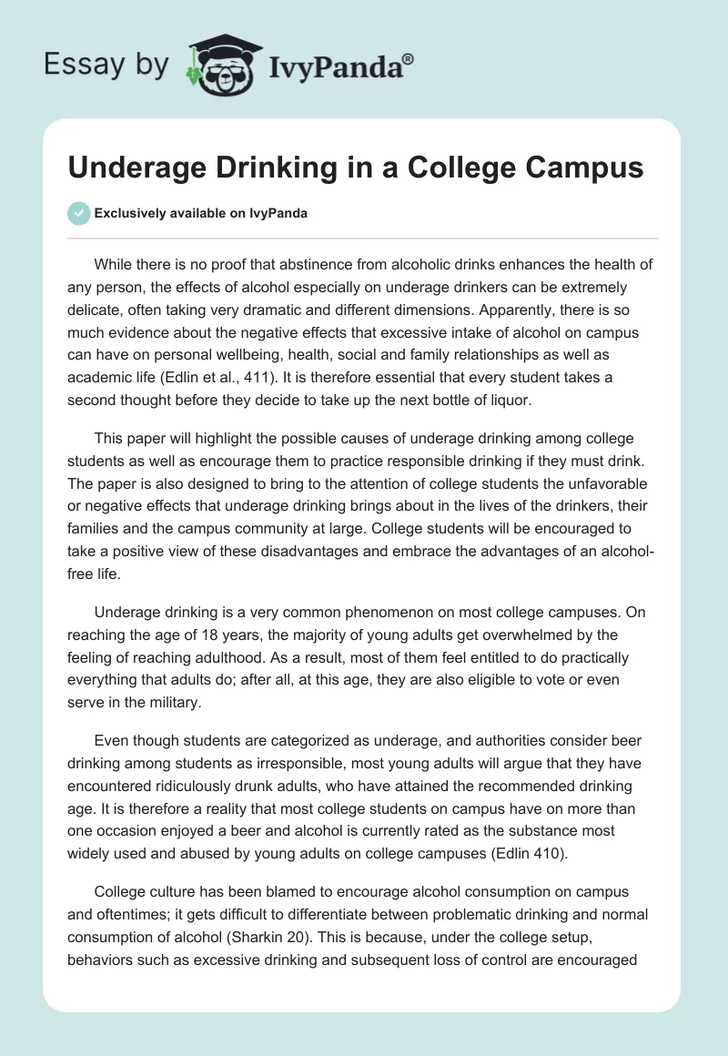 Underage Drinking in a College Campus. Page 1