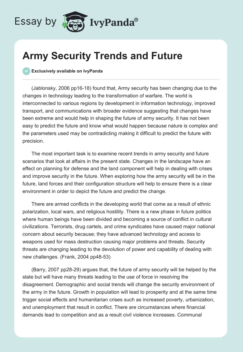 Army Security Trends and Future. Page 1
