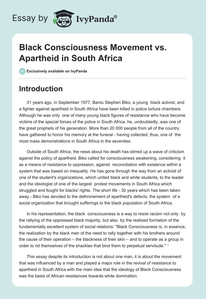 Black Consciousness Movement vs. Apartheid in South Africa. Page 1
