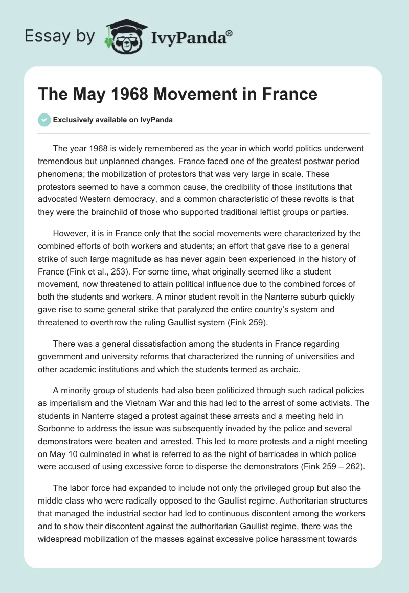 The May 1968 Movement in France. Page 1