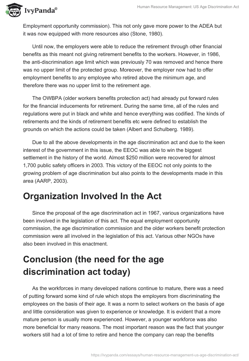 Human Resource Management: US Age Discrimination Act. Page 3