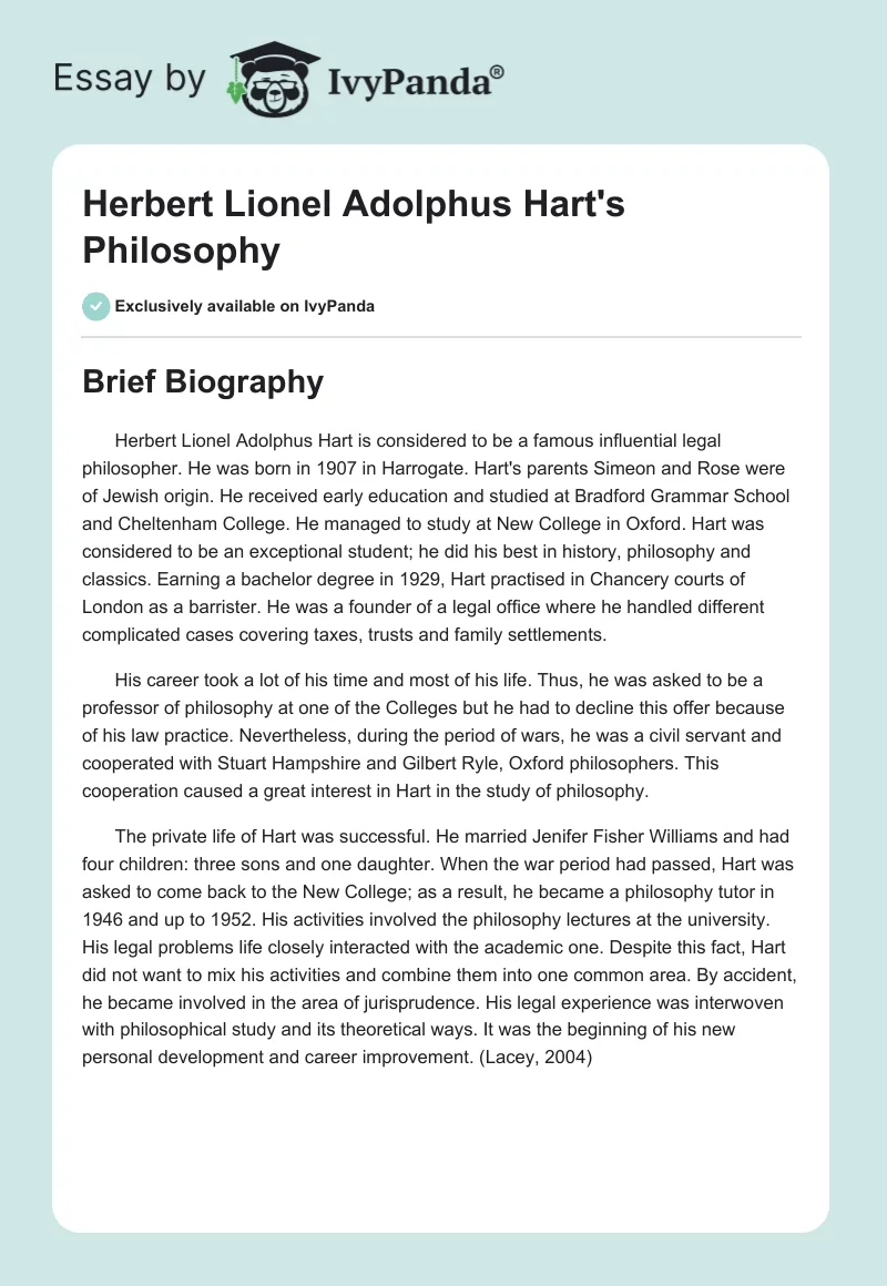 Herbert Lionel Adolphus Hart's Philosophy. Page 1
