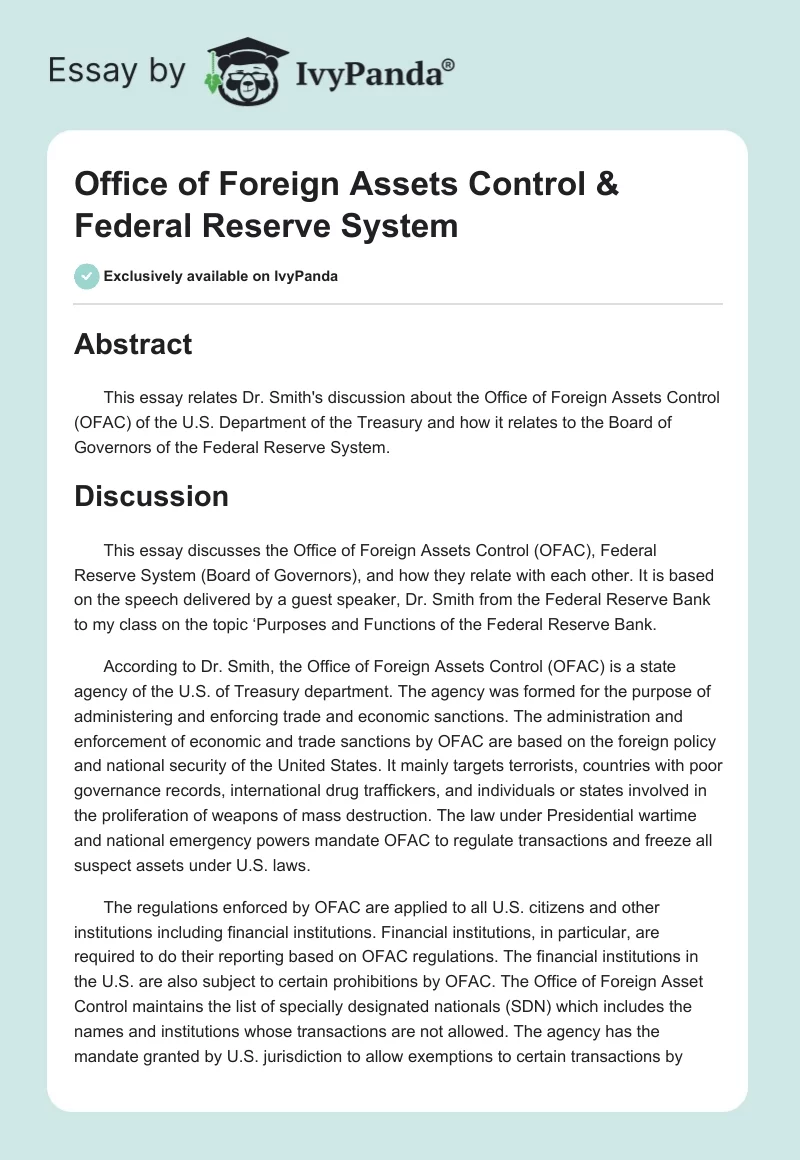 Office of Foreign Assets Control & Federal Reserve System. Page 1