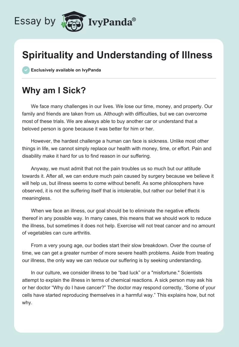 Spirituality and Understanding of Illness. Page 1