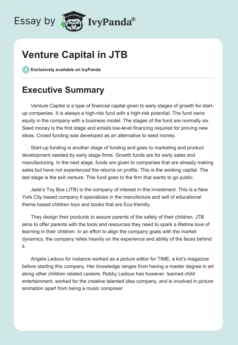 Venture Capital in JTB. Page 1