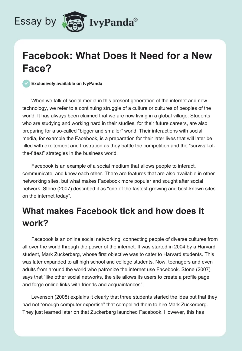 Facebook: What Does It Need for a New Face?. Page 1