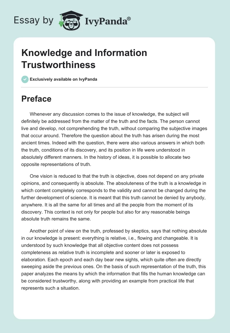 Knowledge and Information Trustworthiness. Page 1