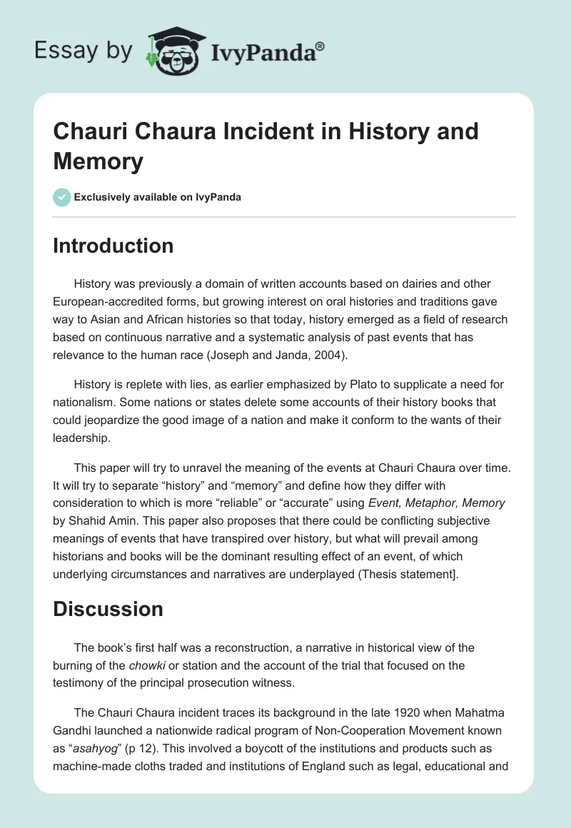 Chauri Chaura Incident in History and Memory. Page 1