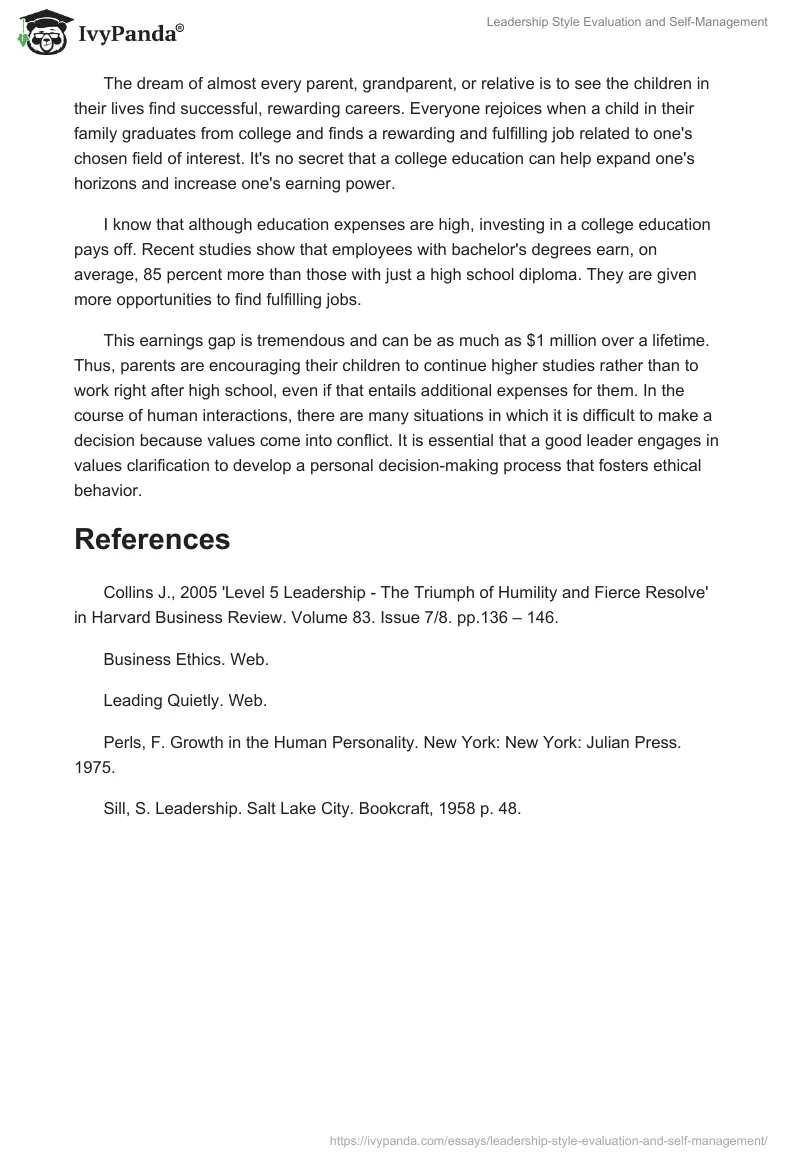 Leadership Style Evaluation and Self-Management. Page 4