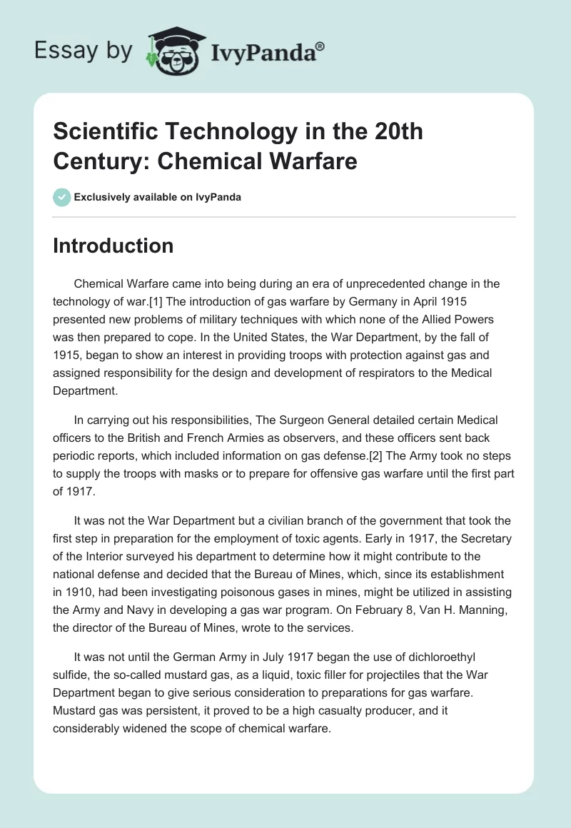 Scientific Technology in the 20th Century: Chemical Warfare. Page 1