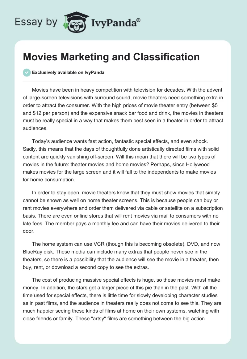Movies Marketing and Classification. Page 1