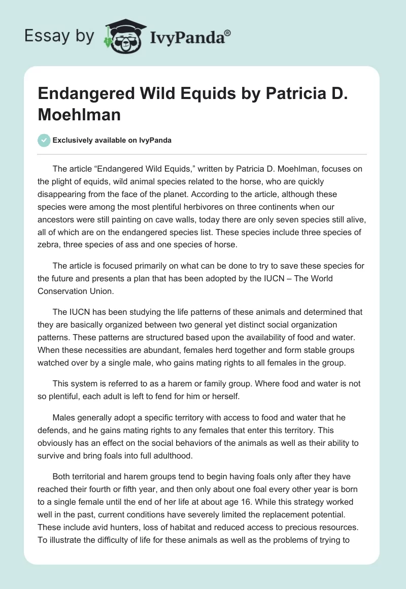 Endangered Wild Equids by Patricia D. Moehlman. Page 1
