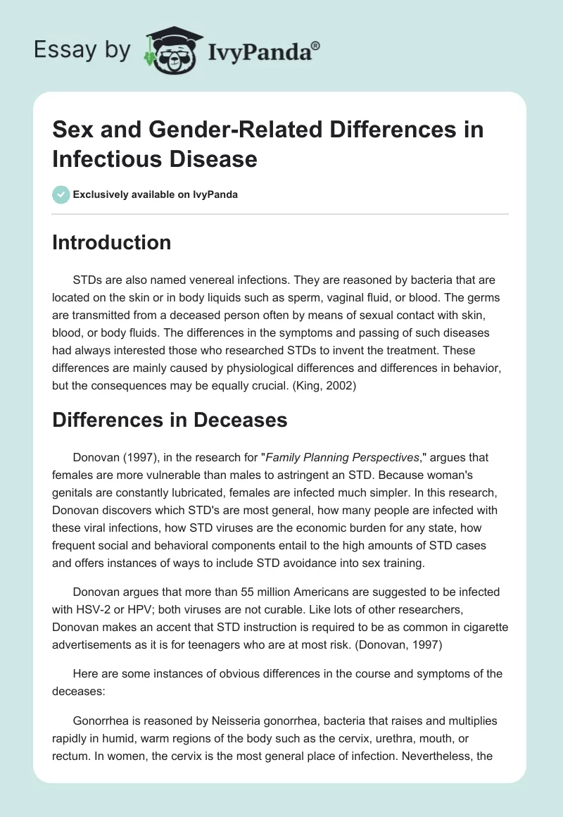 Sex and Gender-Related Differences in Infectious Disease. Page 1
