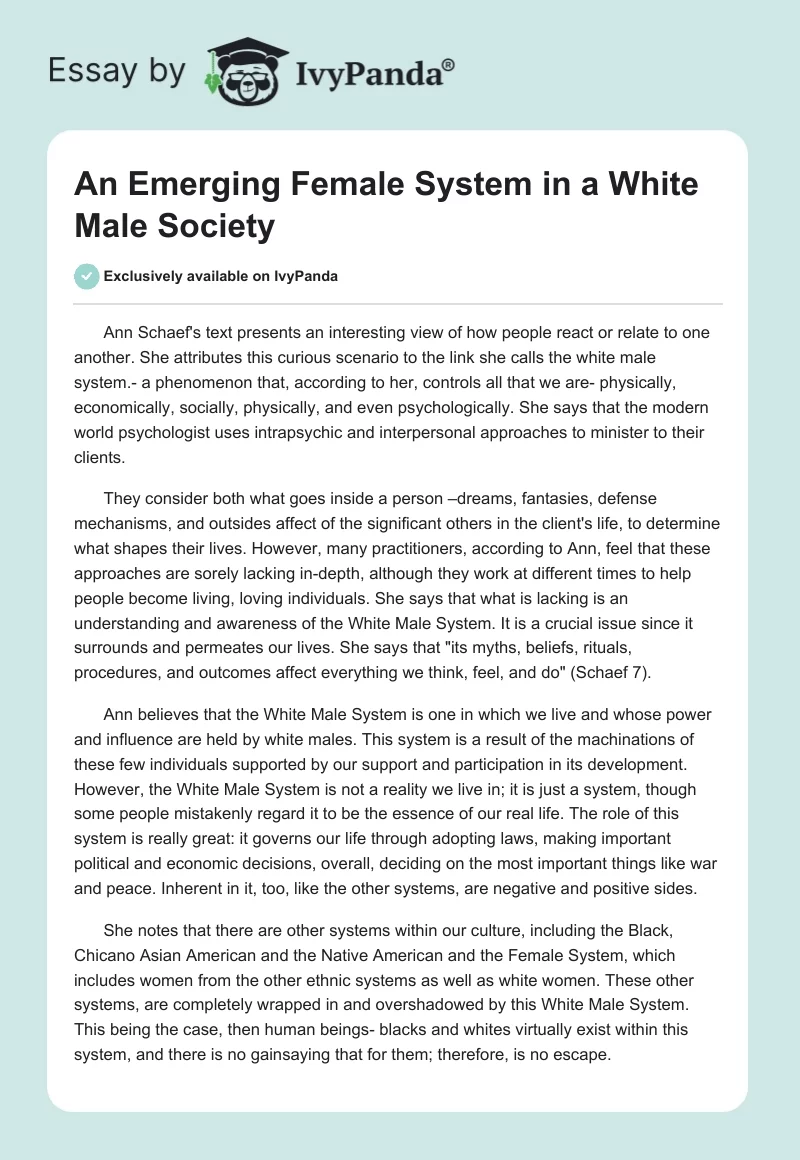 An Emerging Female System in a White Male Society. Page 1