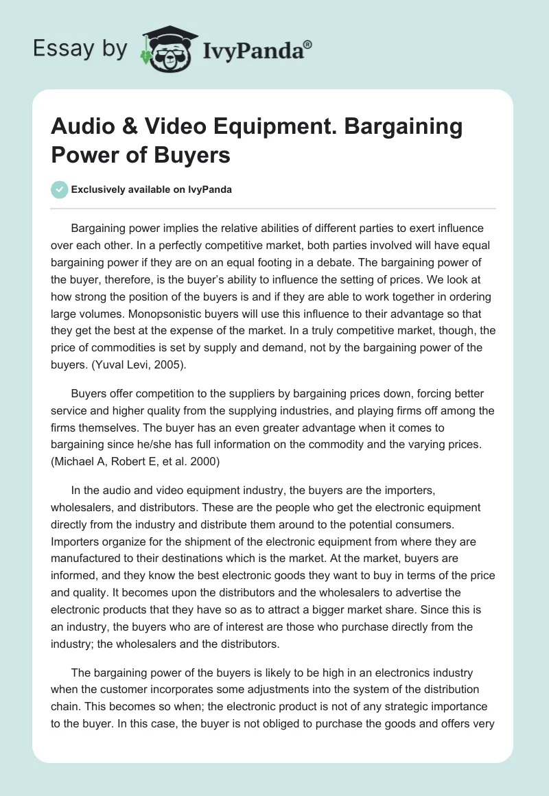 Audio & Video Equipment. Bargaining Power of Buyers. Page 1