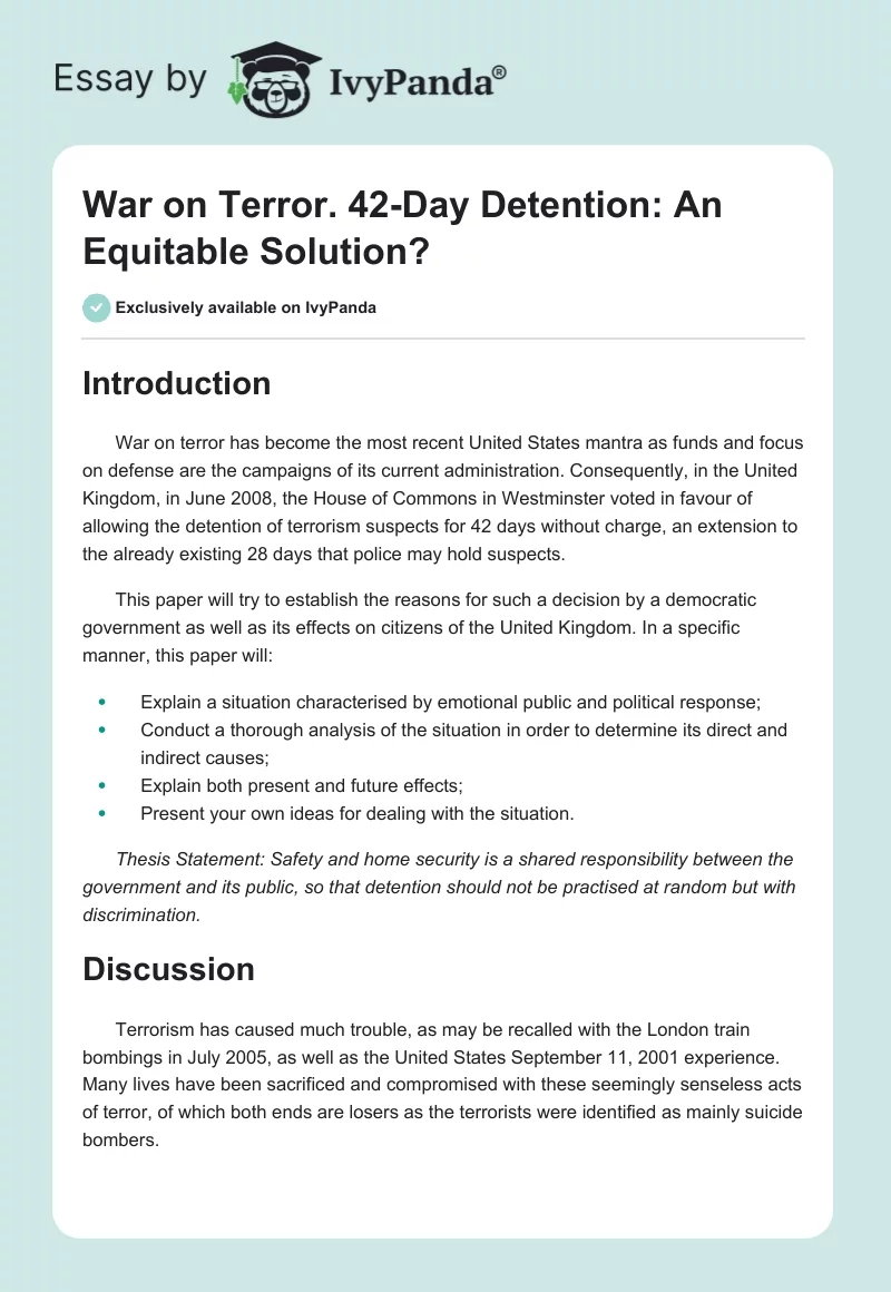War on Terror. 42-Day Detention: An Equitable Solution?. Page 1