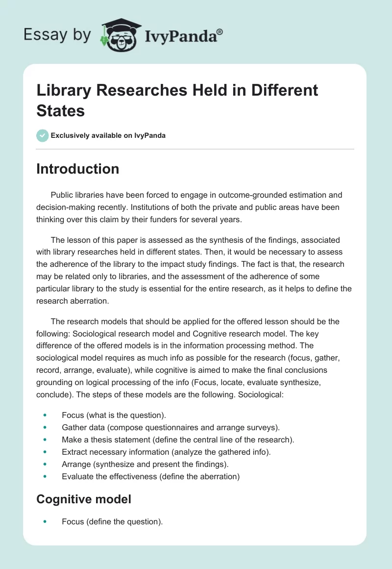 Library Researches Held in Different States. Page 1