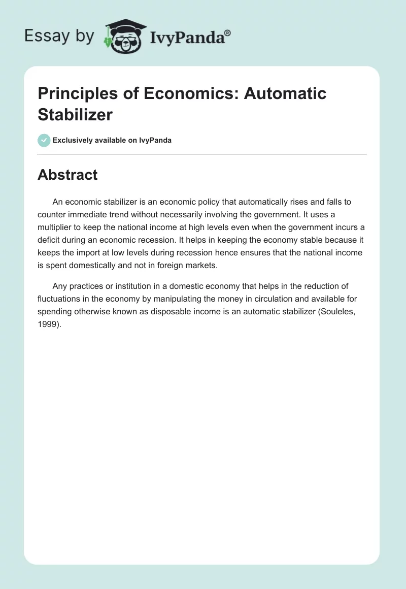 Principles of Economics: Automatic Stabilizer. Page 1