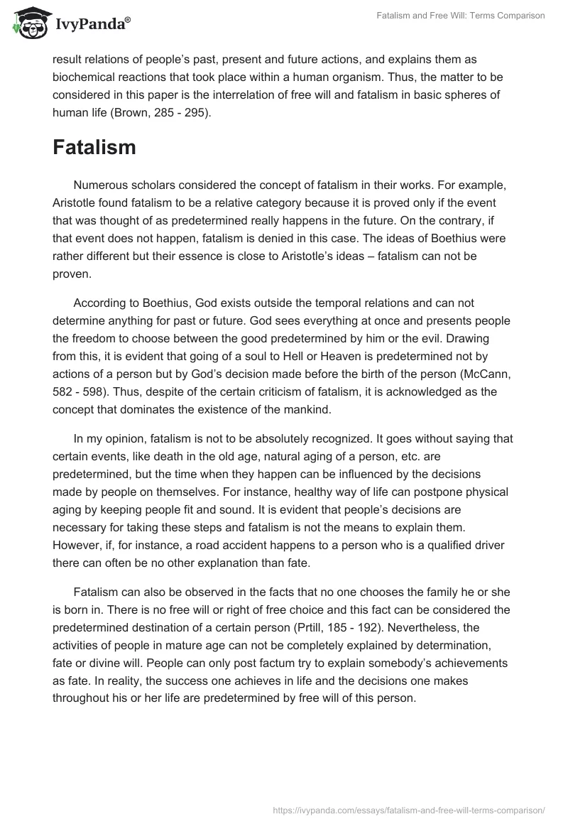 Fatalism and Free Will: Terms Comparison. Page 2