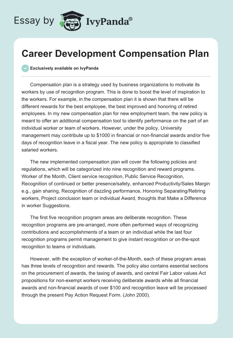 Career Development Compensation Plan. Page 1