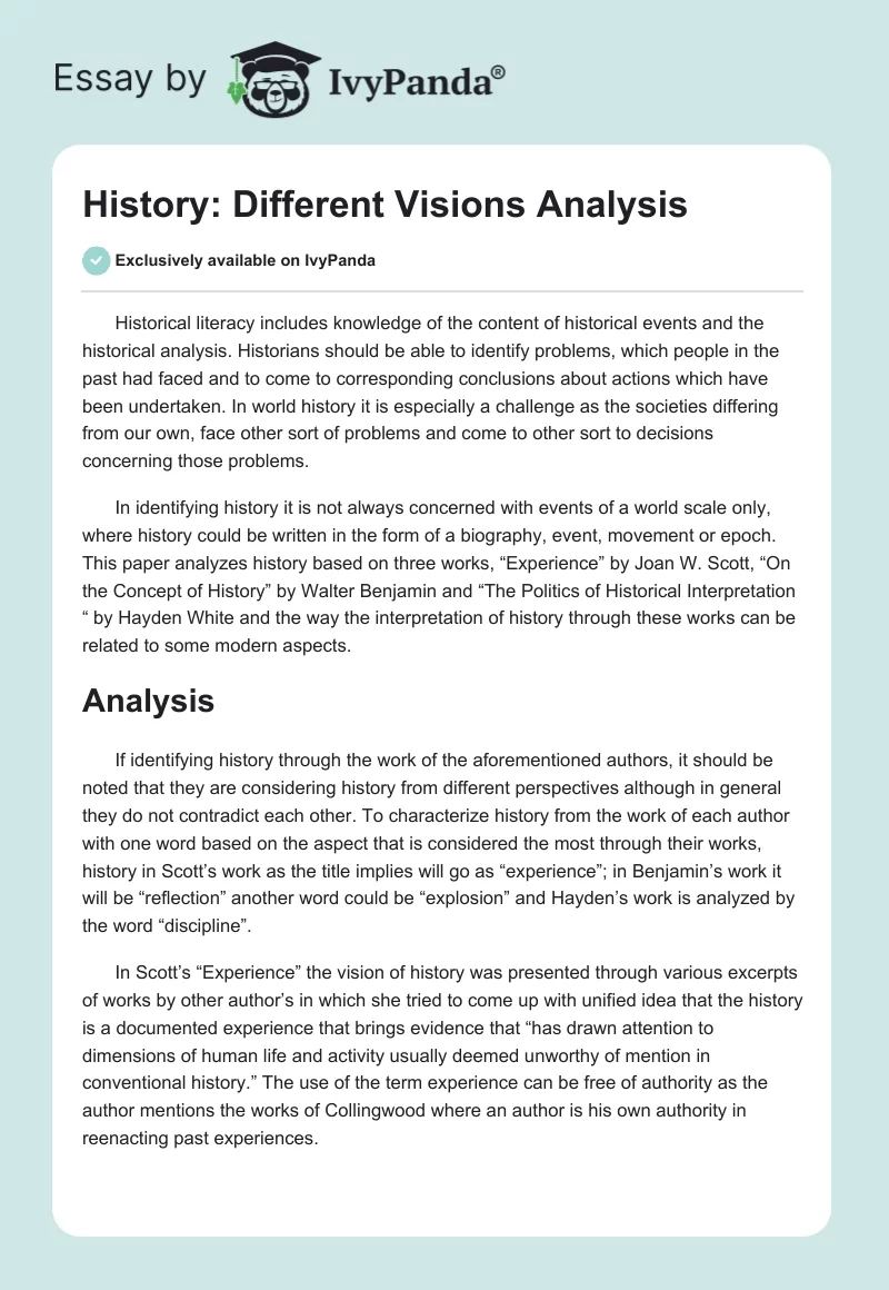 History: Different Visions Analysis. Page 1