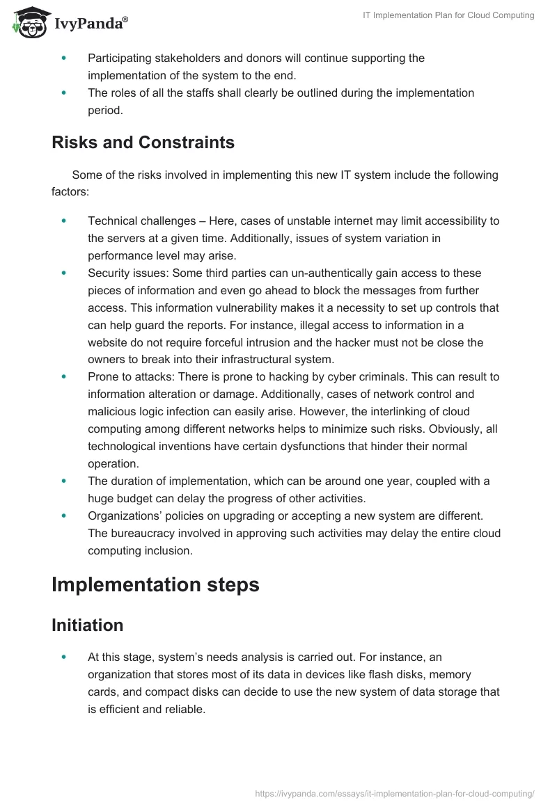IT Implementation Plan for Cloud Computing. Page 3