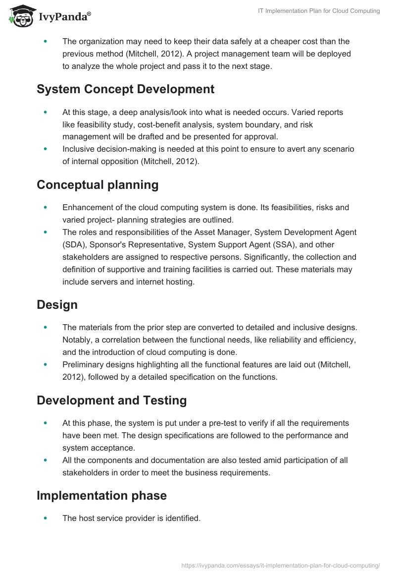 IT Implementation Plan for Cloud Computing. Page 4