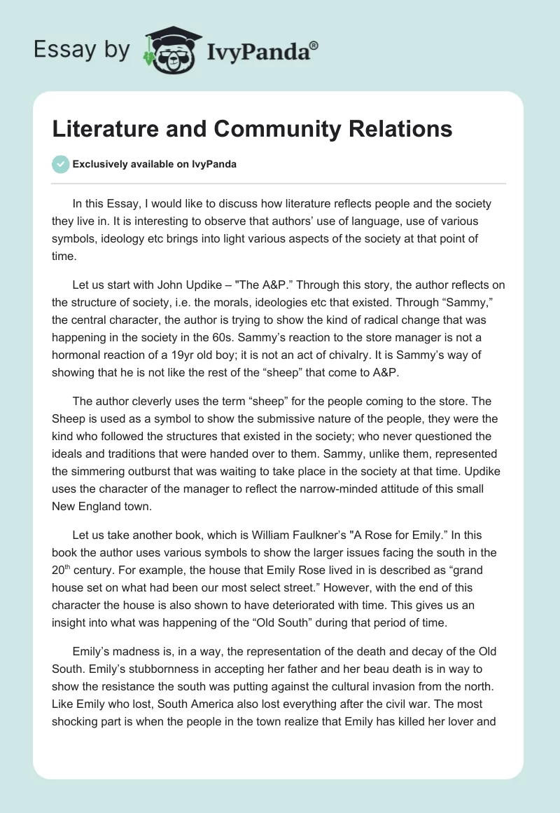 Literature and Community Relations. Page 1