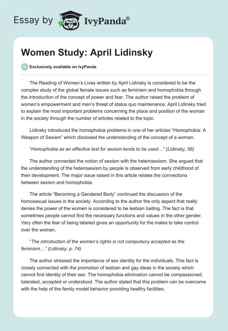Women Study: April Lidinsky. Page 1