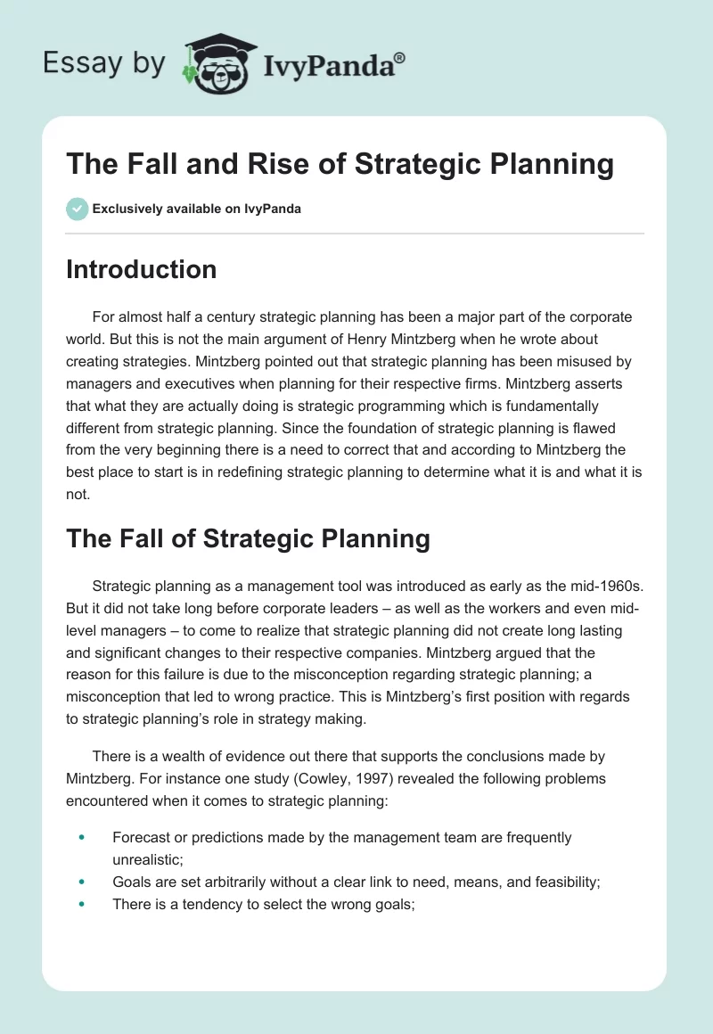 The Fall and Rise of Strategic Planning. Page 1