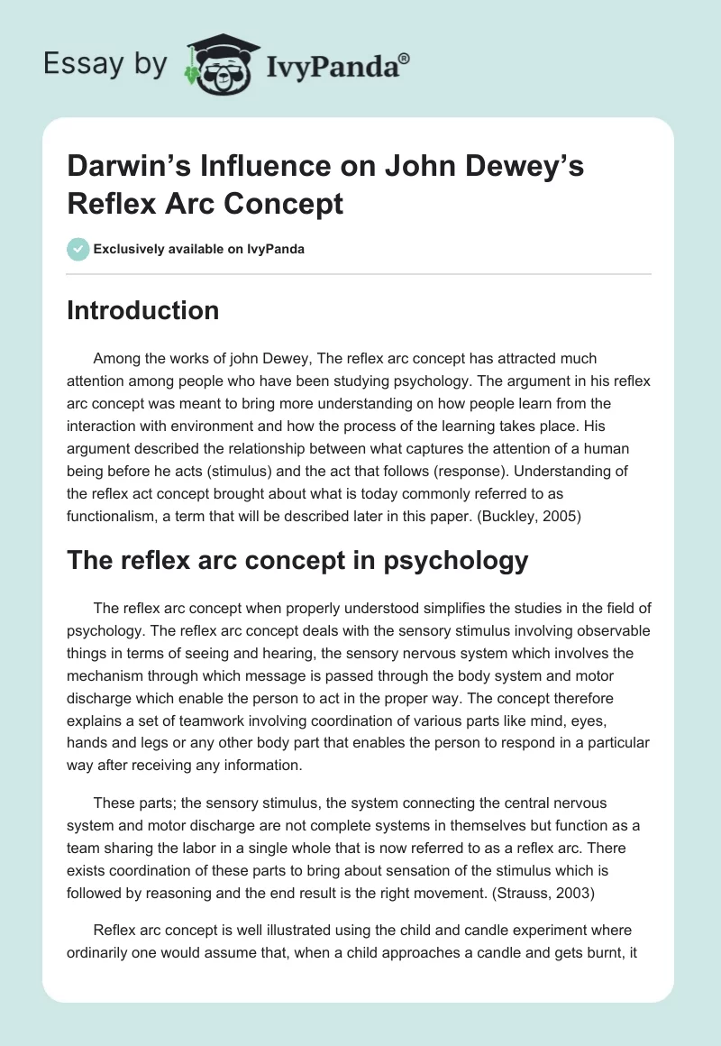 Darwin’s Influence on John Dewey’s Reflex Arc Concept. Page 1