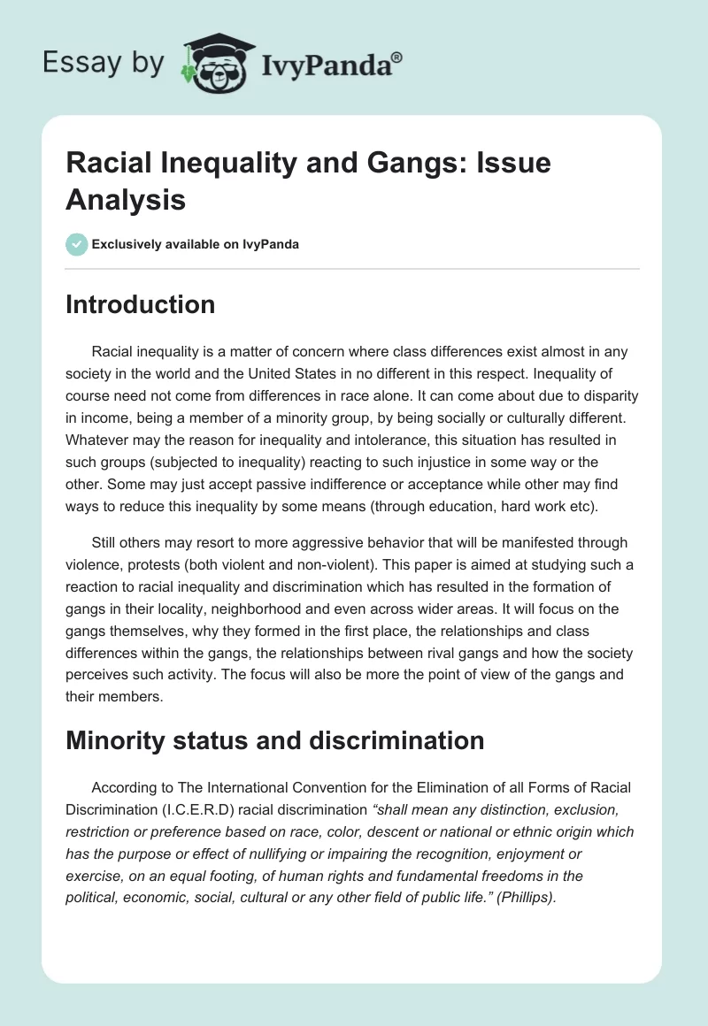 Racial Inequality and Gangs: Issue Analysis. Page 1