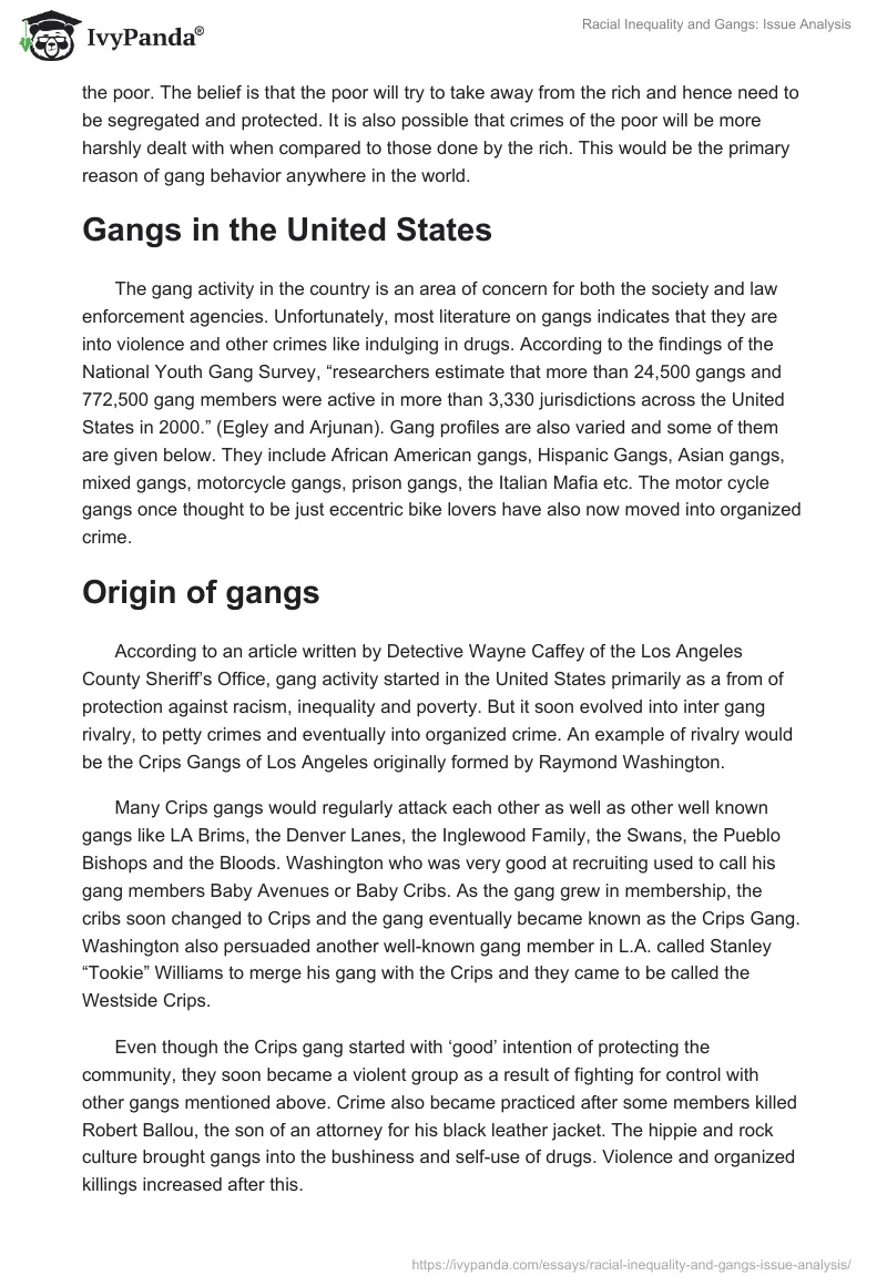 Racial Inequality and Gangs: Issue Analysis. Page 3