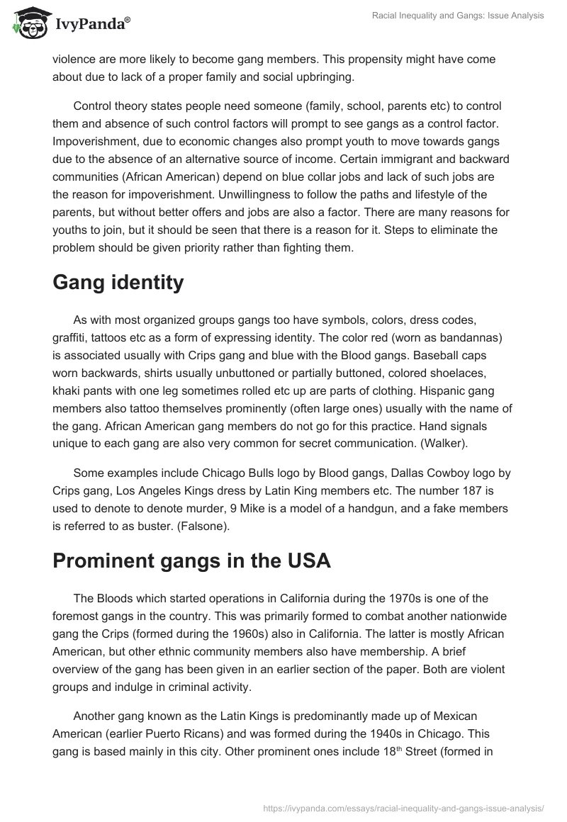 Racial Inequality and Gangs: Issue Analysis. Page 5