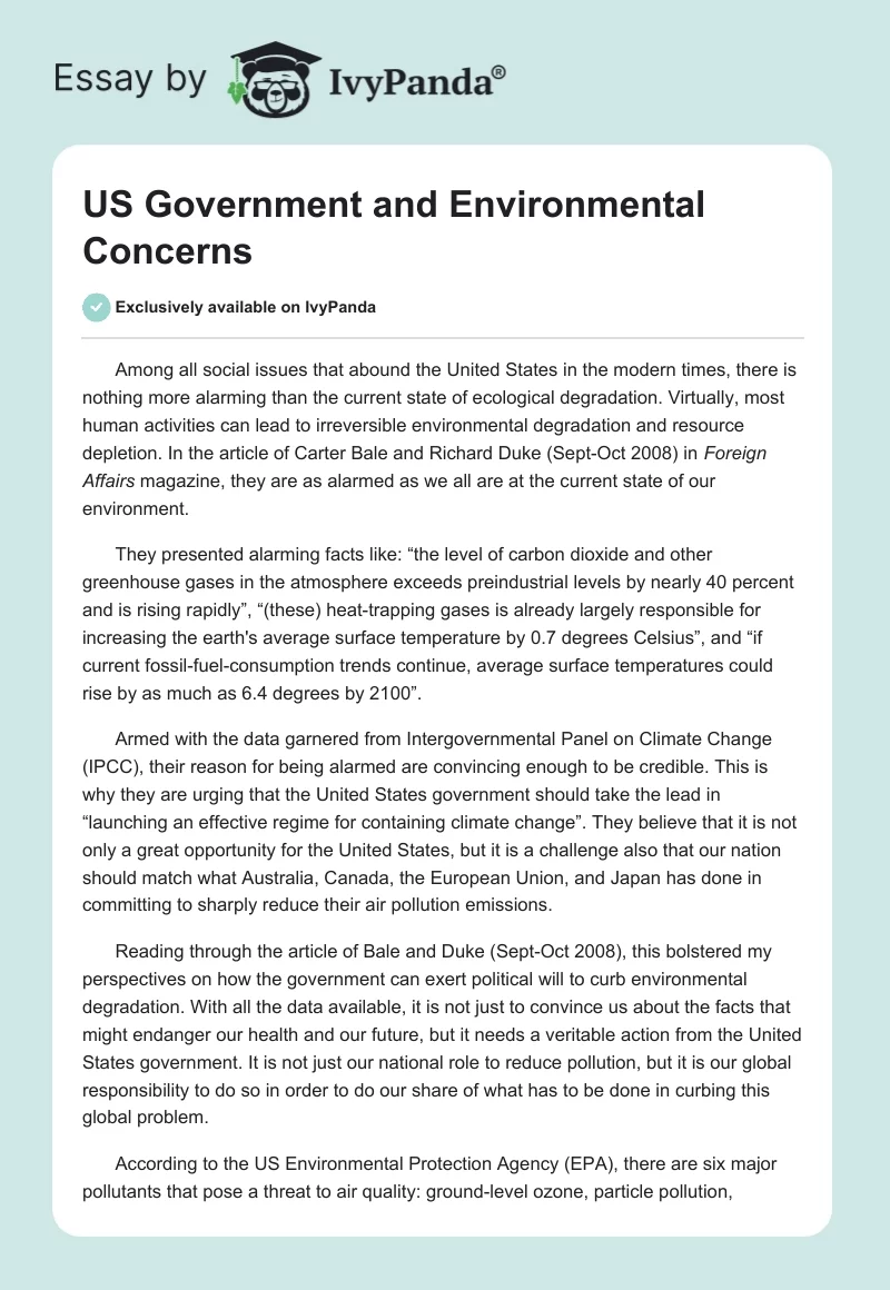 US Government and Environmental Concerns. Page 1