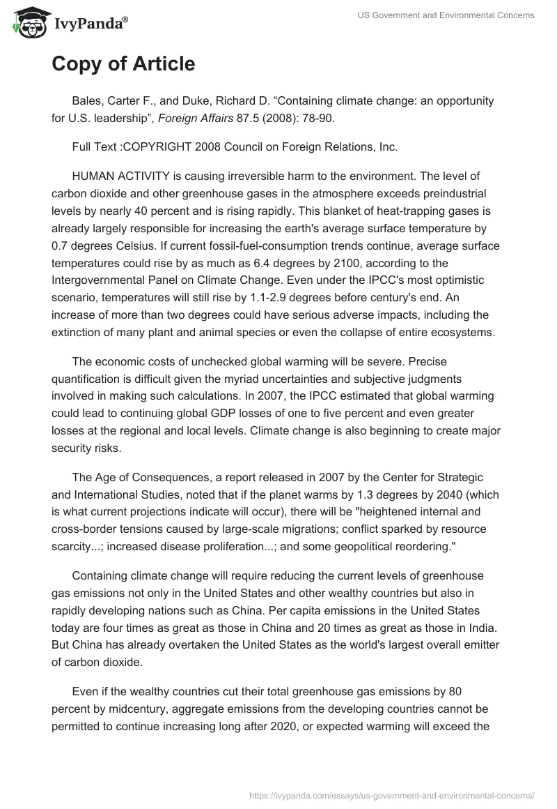 US Government and Environmental Concerns. Page 5