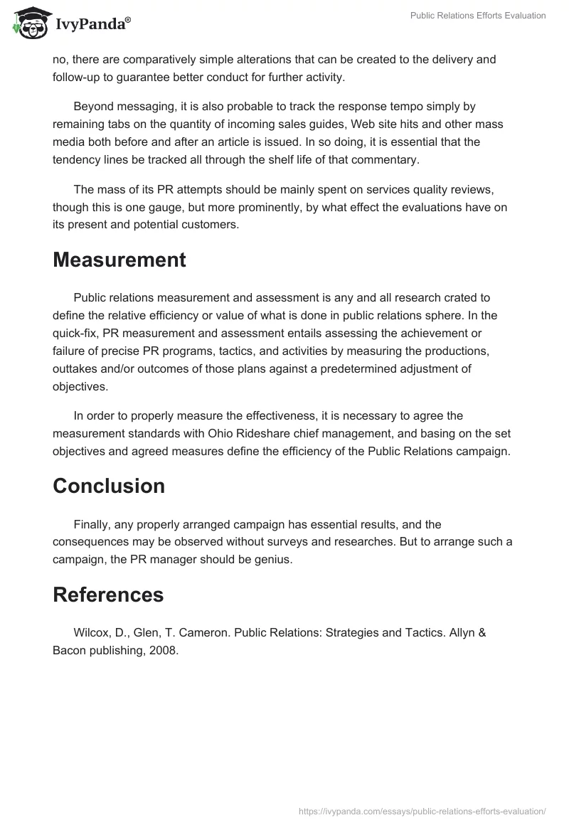 Public Relations Efforts Evaluation. Page 2