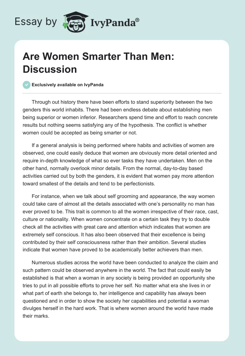 Are Women Smarter Than Men: Discussion. Page 1