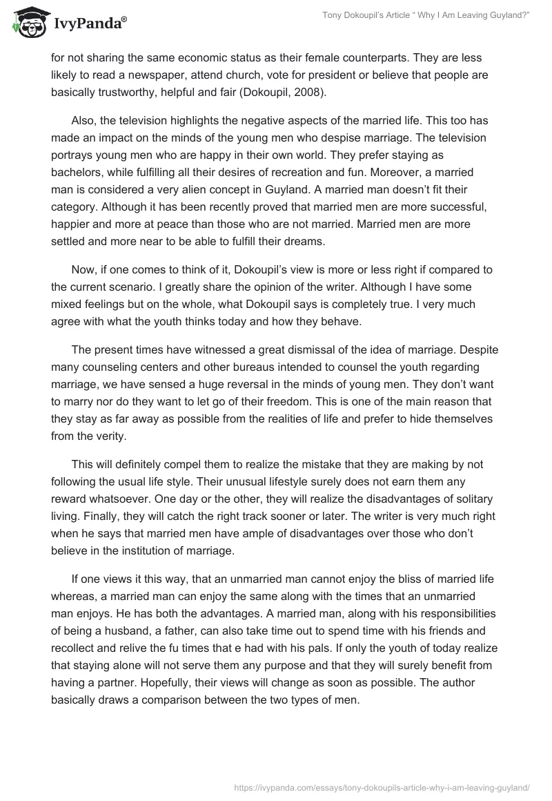 Tony Dokoupil’s Article “ Why I Am Leaving Guyland?”. Page 2